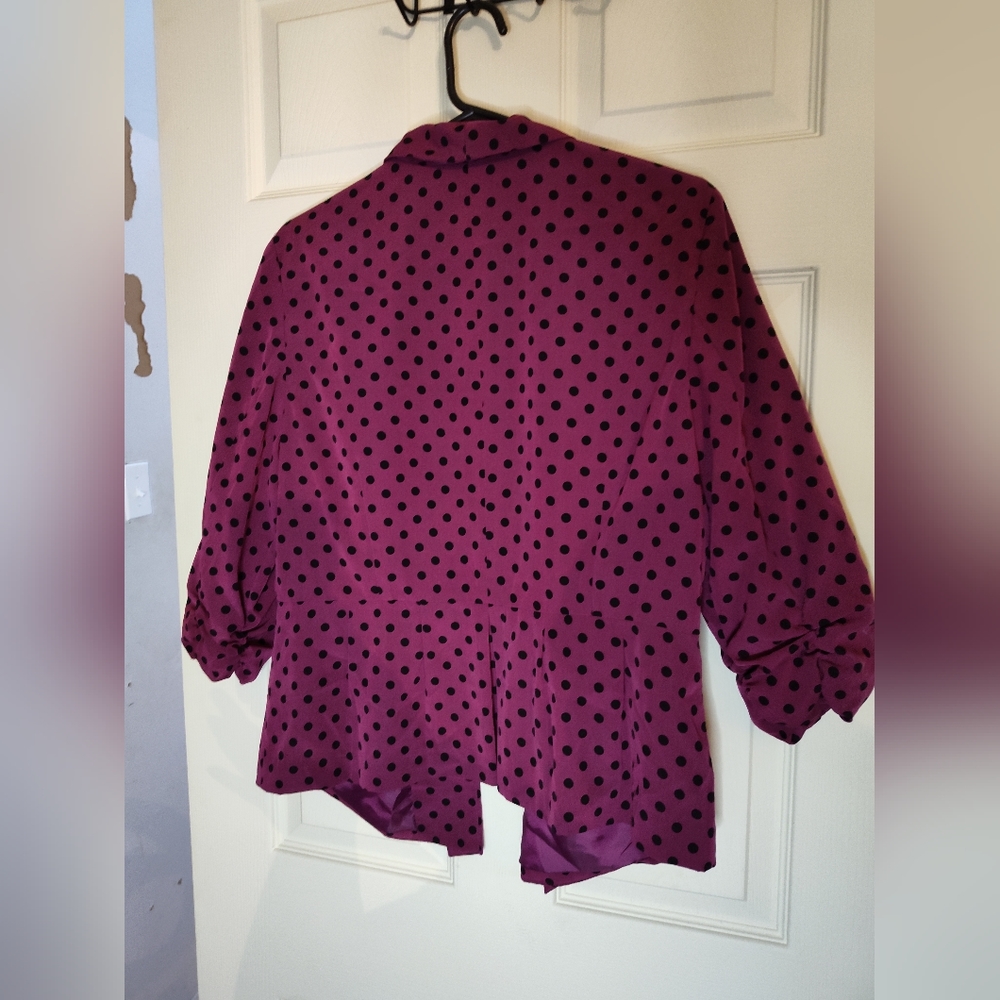 Elle Women's Dark Pink & Black Polka Dot Open Blazer Jacket - Picture 5 of 13